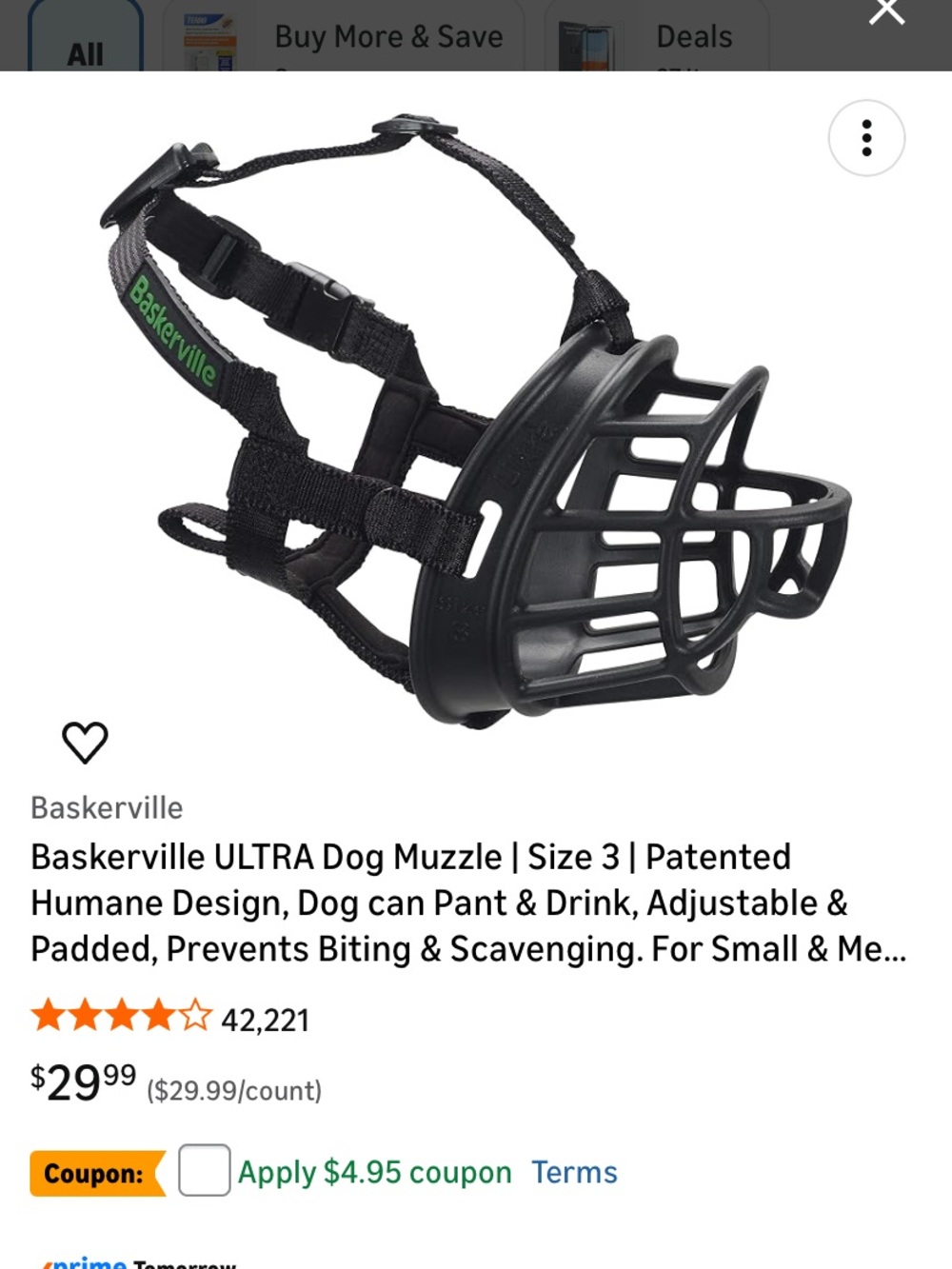 NWT NIB BASKERVILLE Ultra Dog Muzzle — Black (Size 3)